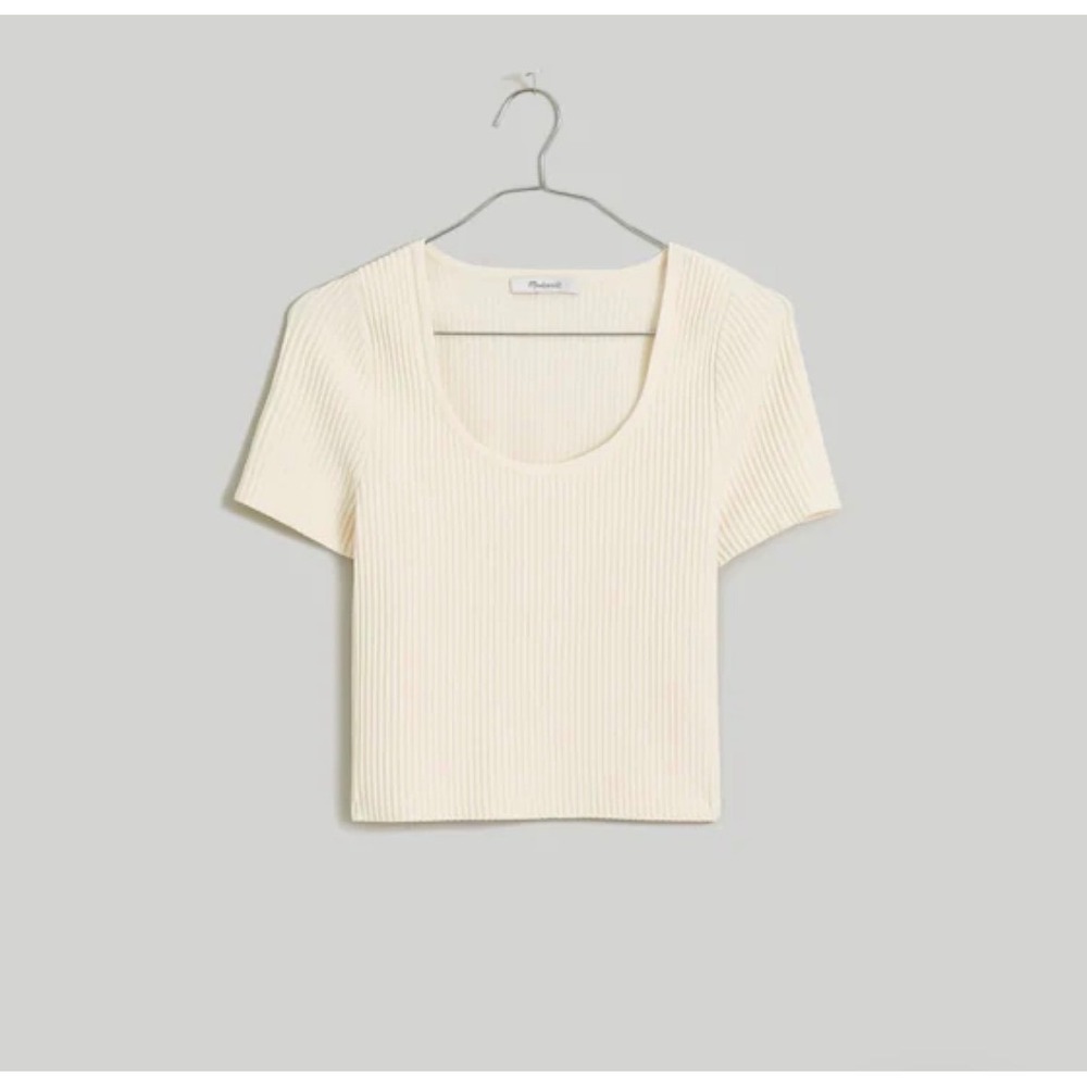 Madewell Ribbed Scoop Neck Top Womens Large Cream Short Sleeve NL209 Slim Fit